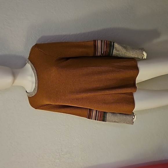 BUCKET LIST Camel Waffle Striped Long Sleeve Oversized Tunic - Picture 5 of 8